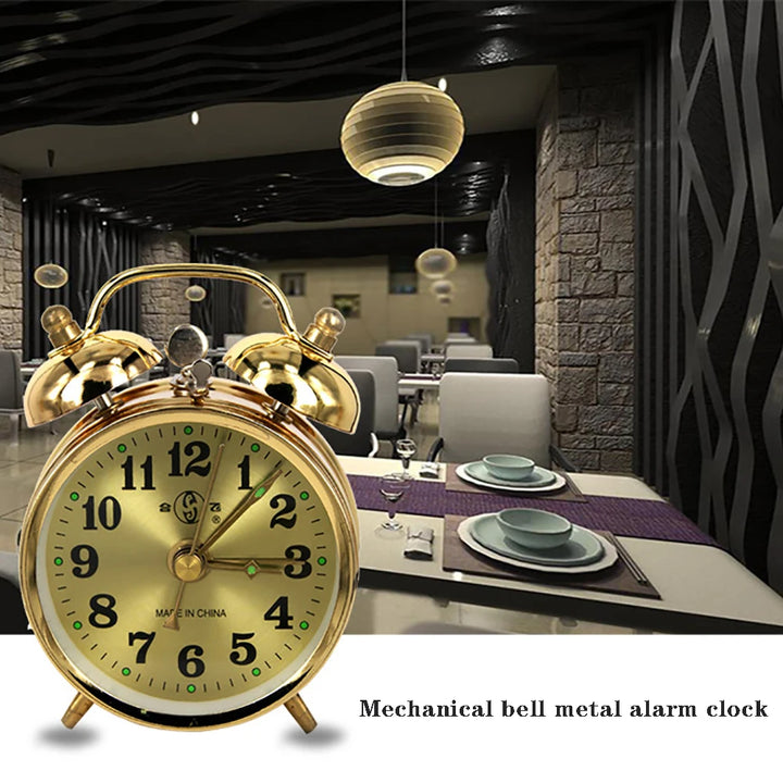 Retro Gold Mechanical Alarm Clock Vintage Manual Wind Up Clock Metal Snooze Table Clock Home Decoration - bertofonsi