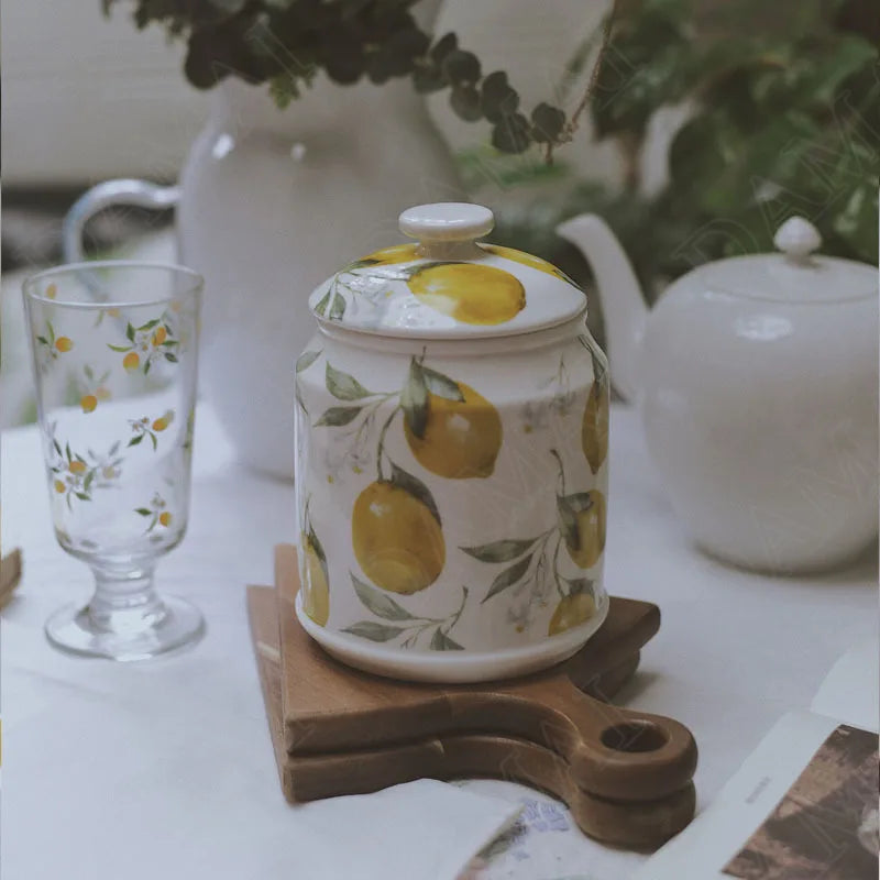 European Ceramic Storage Jars with Lid Painted Decorative Cereal Dispenser Living Room Desktop Coffee Pot Home Decoration Modern - bertofonsi
