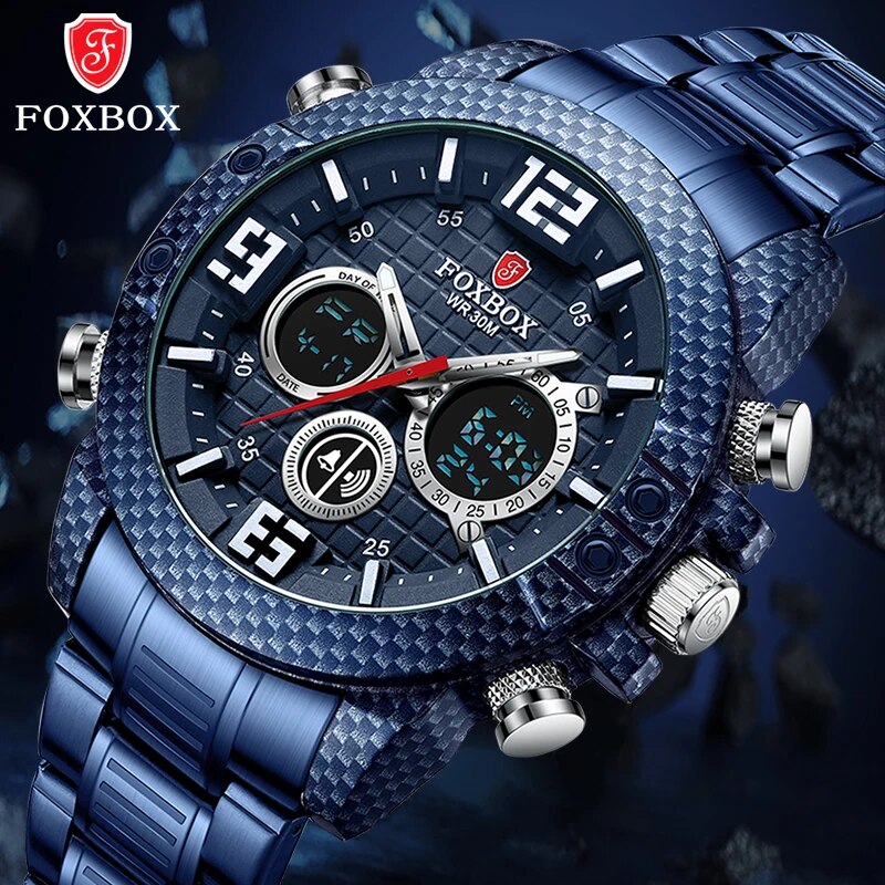LIGE Brand Foxbox Carbon Fiber Case Sport Mens Watches Top Luxury Quartz Wristwatch For Men Military Waterproof Digital Clock - bertofonsi
