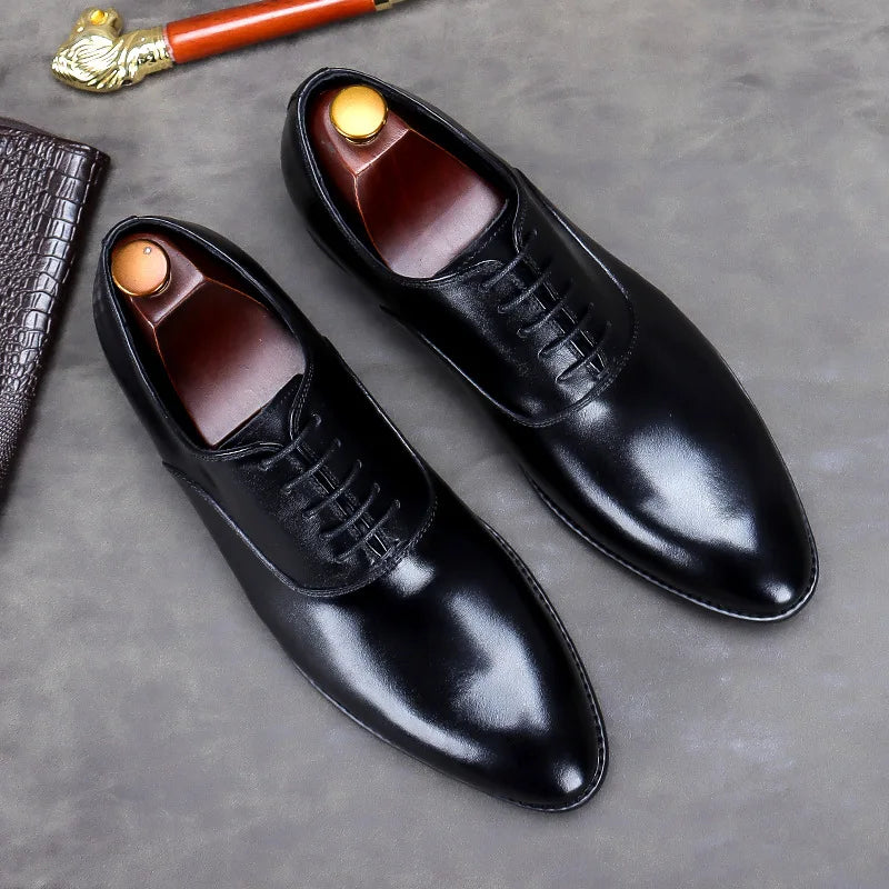 Full Grain Leather Men Vintage Italian Design Men Business Genuine Leather Dress Shoes Handmade Oxford Shoes For Men - bertofonsi