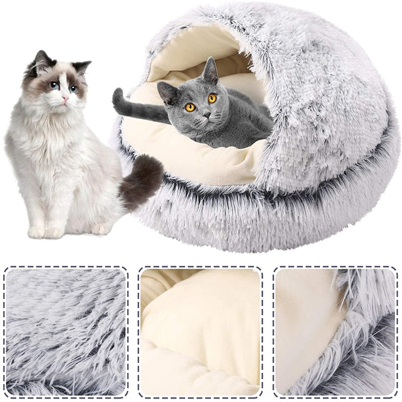 Top Warm Dog Bed Cat Mat Round Plush House Sofa Soft Sleeping Pet Basket For Dogs Cats Nest 2 In 1 Pet Bed Pet Cushion Supplies - bertofonsi