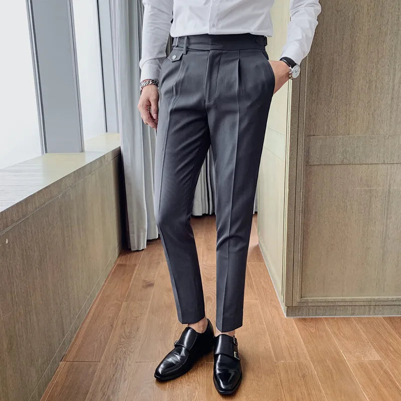 British Style Fashion Men Dress Pants Office Social Business Casual Suit Pants Man Slim Fit Simple Wedding Trousers Men Clothing - bertofonsi