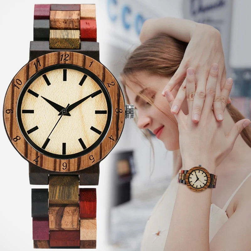 Vintage Mixed Color Irregular Blue Lines Watch Women Fashion Wooden Watch Wooden Bracelet Watch Women's Wrist Reloj Mujer - bertofonsi