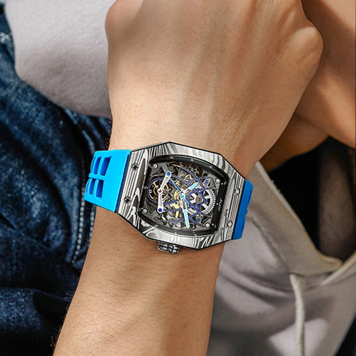 JINLERY Tonneau Richard Men&#39;s Watch Spider Edition Automatic Mechanical Movement Watch for Men Luxury Rubber Strap reloj hombre - bertofonsi