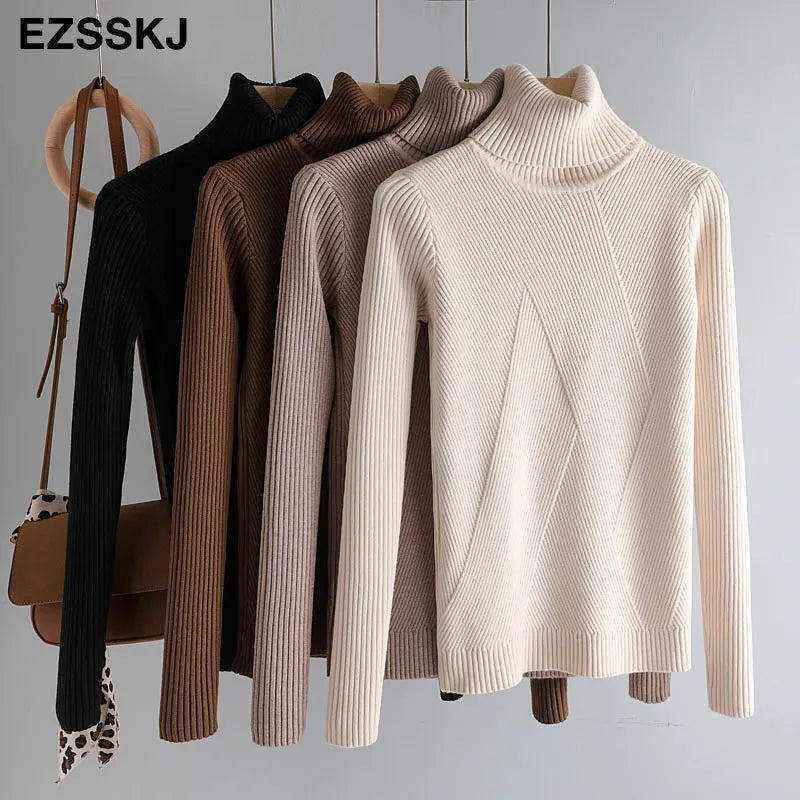 2021 thick Knitted Women high neck Sweater Pullovers Turtleneck Autumn Winter Basic Women Sweaters Slim khaki jacket Pullovers - bertofonsi