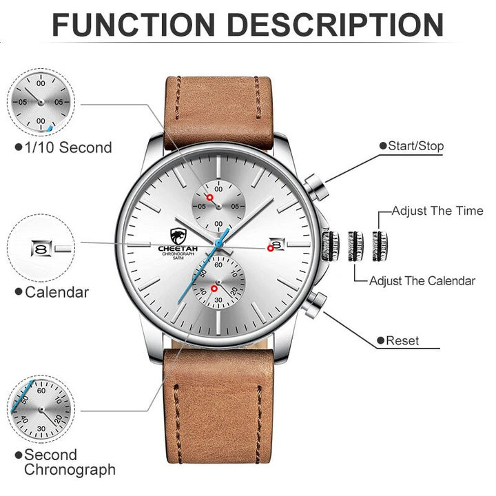 CHEETAH New Men’s Watches Top Luxury Brand Sport Quartz Watch Men Chronograph Waterproof Wristwatch Leather Date reloj hombre - bertofonsi