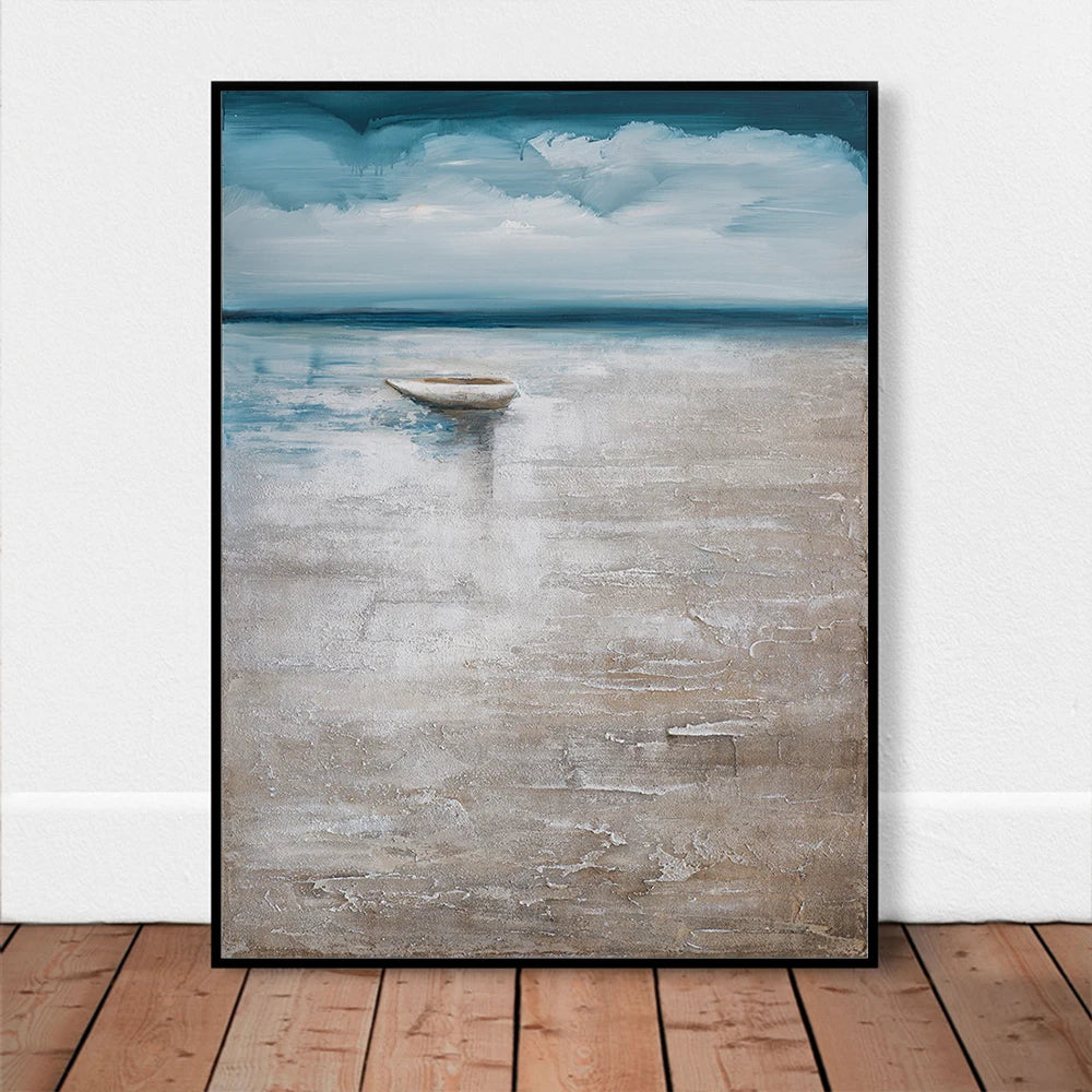 Hand-painted Oil Painting Sail Boat Wall Art Canvas Painting Beach and Seascape Picture for Livingroom Wall Home Decoration - bertofonsi