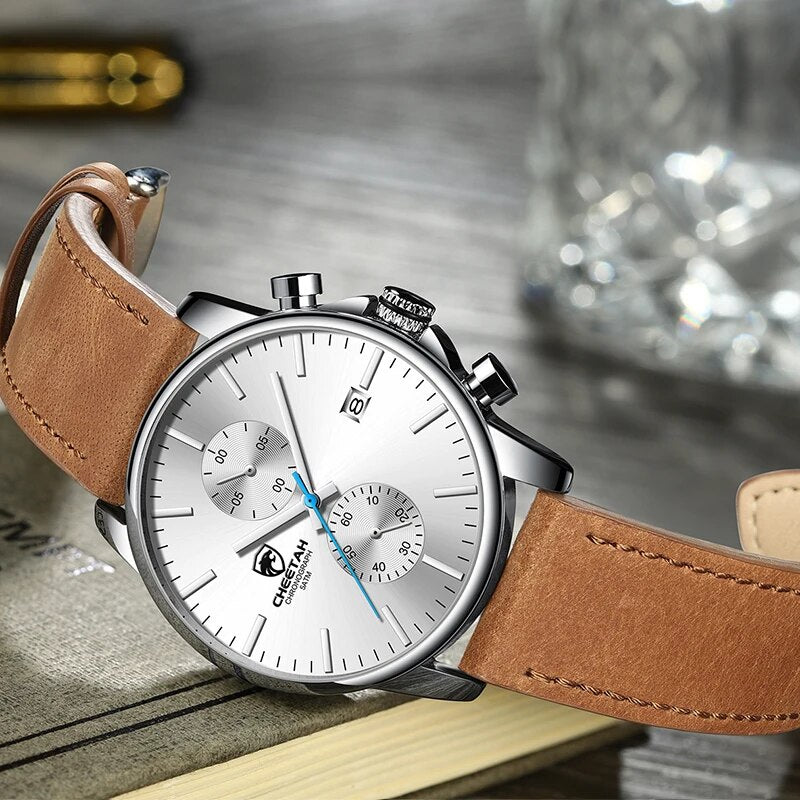 CHEETAH New Men’s Watches Top Luxury Brand Sport Quartz Watch Men Chronograph Waterproof Wristwatch Leather Date reloj hombre - bertofonsi