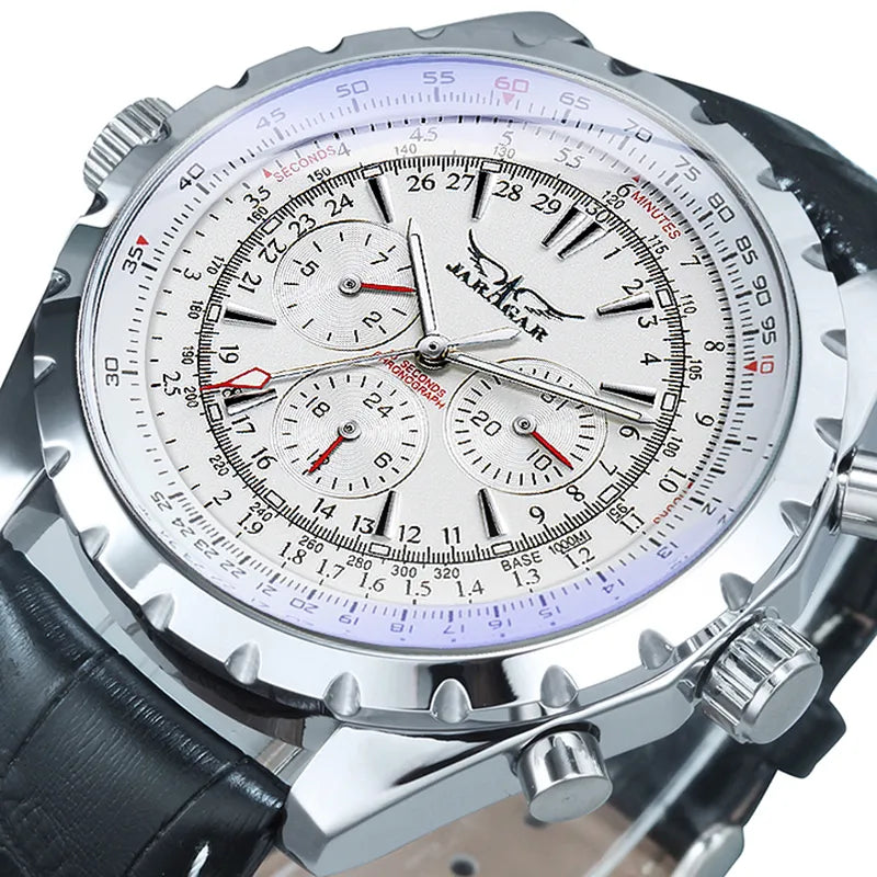 JARAGAR Military Watch for Men Mechanical Wristwatches Top Brand Luxury Watches Mens Leather Strap Luminous Hands Clock relogio - bertofonsi