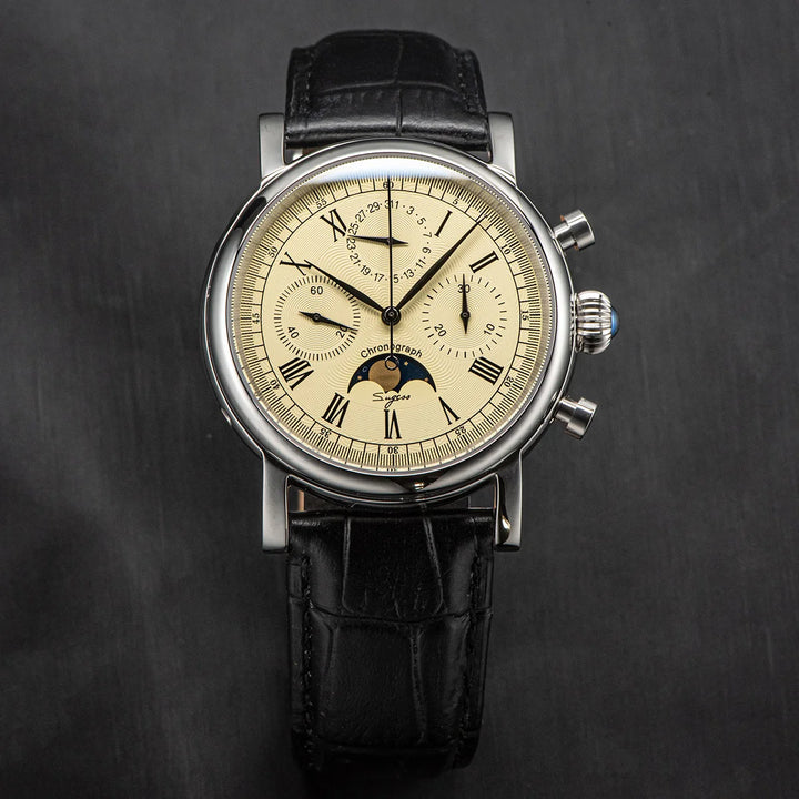 Sugess Pilot Chronograph Mechanical Watches Men Waterproof Original ST1908 Movement Moon Phase Calendar Wristwatch Swanneck 2022 - bertofonsi