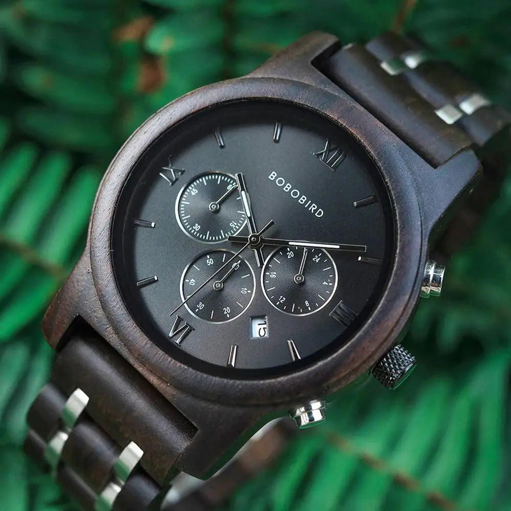 Chronograph BOBO BIRD Men Watch relogio masculino Calendar Quartz Watches Wood Luxury Timepieces in Wooden Gift Box Drop Ship - bertofonsi