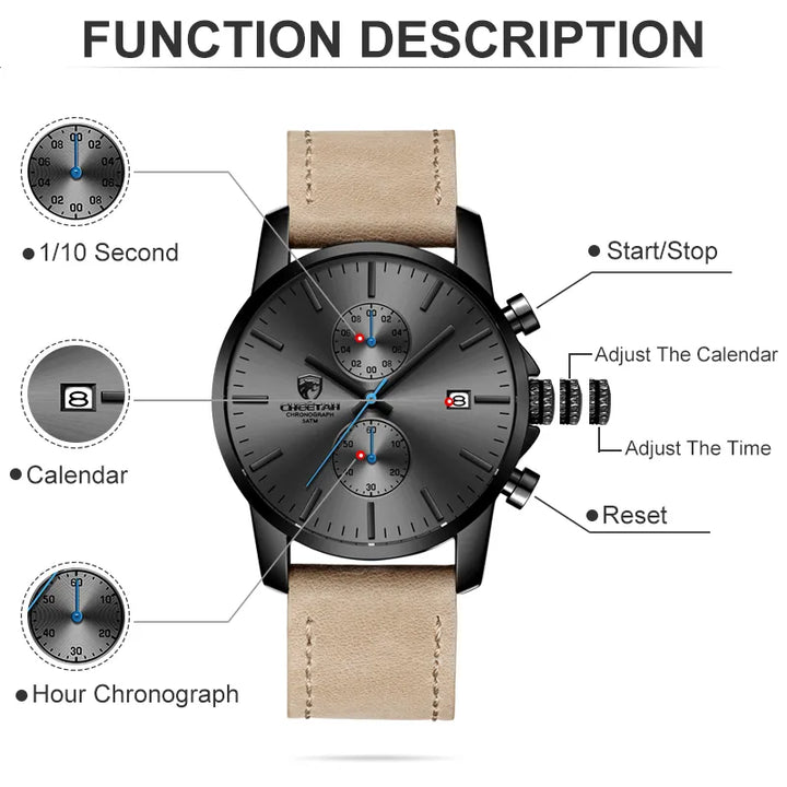 2021 Men Watch CHEETAH Brand Fashion Sports Quartz Watches Mens Leather Waterproof Chronograph Clock Business Relogio Masculino - bertofonsi