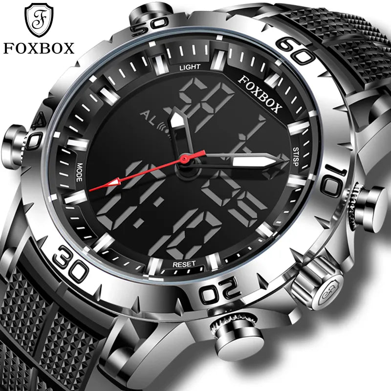 FOXBOX Sport Mens Watches Top Brand Luxury Dual Display Quartz Watch For Men Military Waterproof Clock Digital Electronic Watch - bertofonsi
