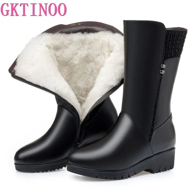 GKTINOO 2023 New Winter Cow Leather Boots For Women Shoes Wedges Inside Plush Wool Snow Boots Plus Size In-tube Boot Women Boots - bertofonsi