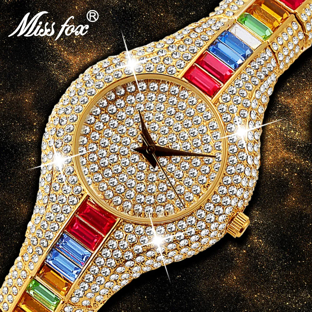 MISSFOX Mix Baguette Diamond Women Watches Luxury Ladies Gold Watch Shockproof Waterproof Small Womens Watch For Female Clock - bertofonsi