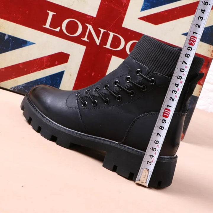 italian brand designer mens leisure cowboy boots natural leather platform shoes black autumn winter ankle boot short botas male - bertofonsi
