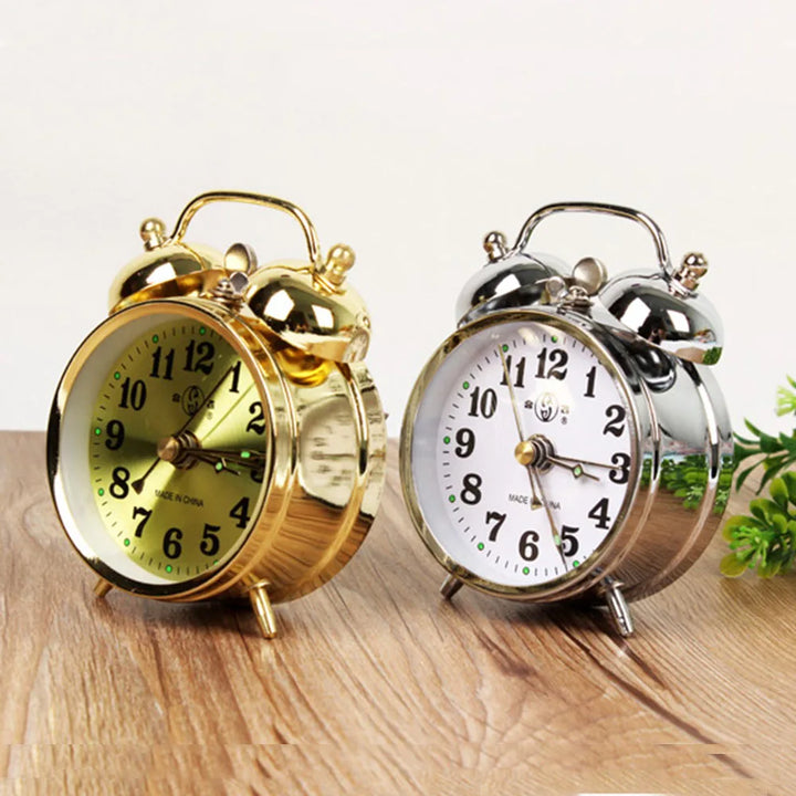 Retro Gold Mechanical Alarm Clock Vintage Manual Wind Up Clock Metal Snooze Table Clock Home Decoration - bertofonsi