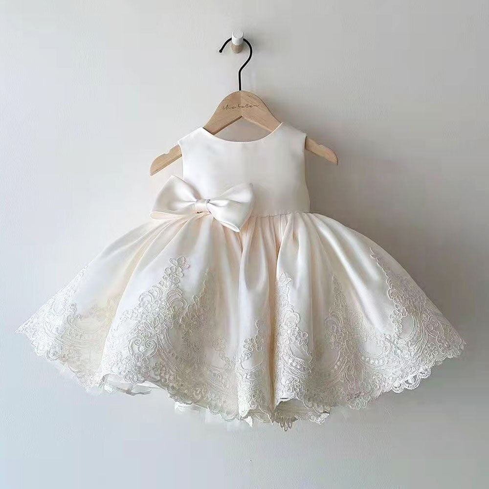 Elegant Dresses For Girls Christmas Solid Lace Girl Party Dress Princess Birthday Wedding New Year Costume Clothes 1-6T - bertofonsi
