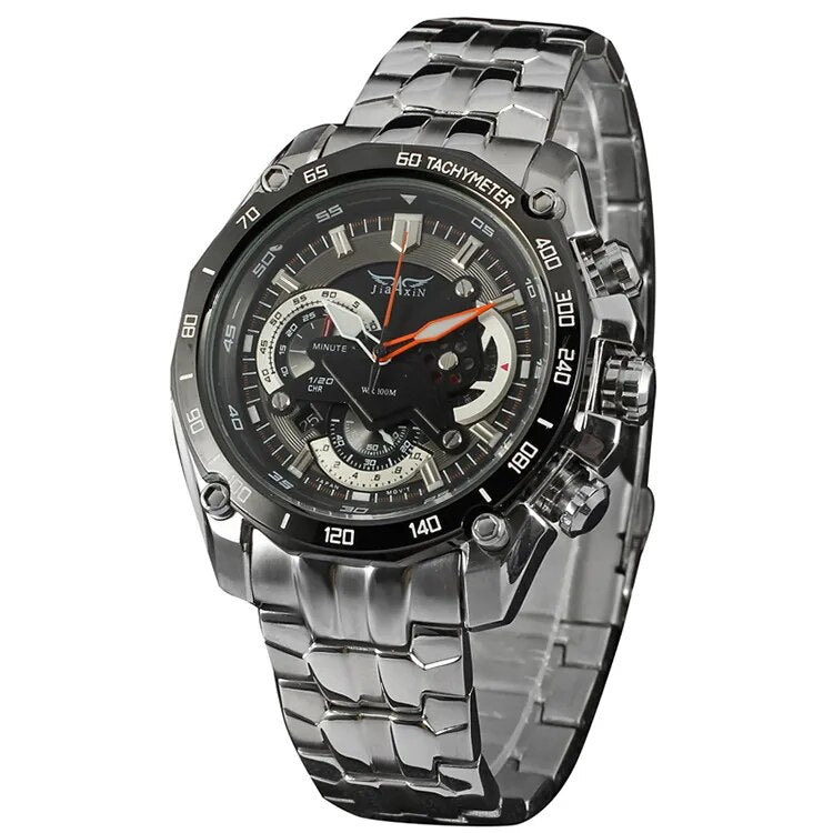 JARAGAR Stud scale calendar quartz steel watch  black white personalized simple quartz men's watch - bertofonsi