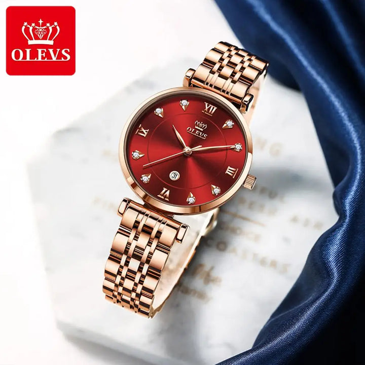 OLEVS Top Brand New Women Fashion Quartz Watch Waterproof Luxury Women Watches Stainless Steel Strap Date Clock Lady - bertofonsi