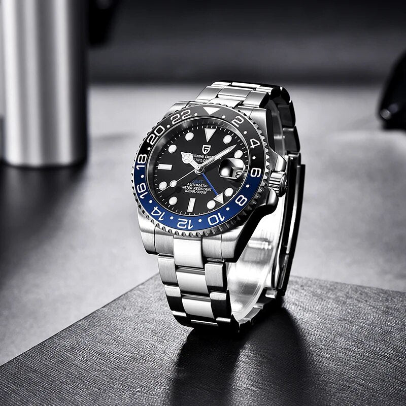 PAGANI DESIGN 40MM GMT Automatic Mechanical Watch Men Luxury Sapphire Glass Ceramic Bezel All steel Waterproof 100M Men Watches - bertofonsi