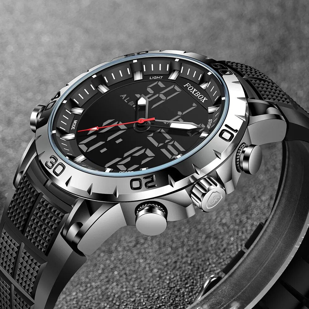FOXBOX Sport Mens Watches Top Brand Luxury Dual Display Quartz Watch For Men Military Waterproof Clock Digital Electronic Watch - bertofonsi