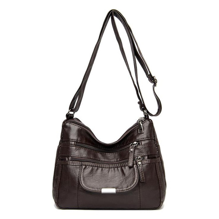 Casual Soft PU Leather Crossbody Bags For Women Double Compartment Shoulder Bag Big Capacity Handbags Designer Messenger Bags - bertofonsi