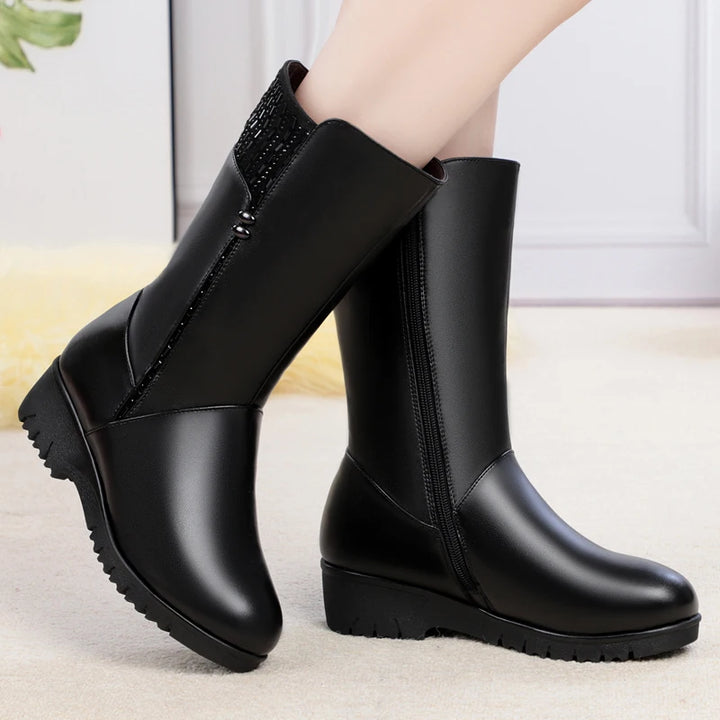 GKTINOO 2023 New Winter Cow Leather Boots For Women Shoes Wedges Inside Plush Wool Snow Boots Plus Size In-tube Boot Women Boots - bertofonsi