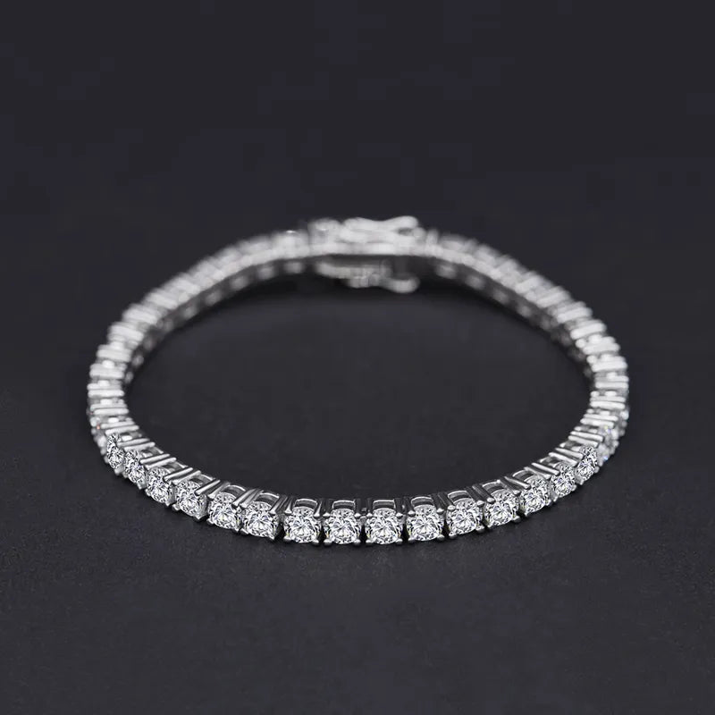 OEVAS 100% 925 Sterling Silver 3mm Created Diamond Gemstone Bangle Charm Wedding Tennis Bracelet Fine Jewelry Wholesale DropShip - bertofonsi