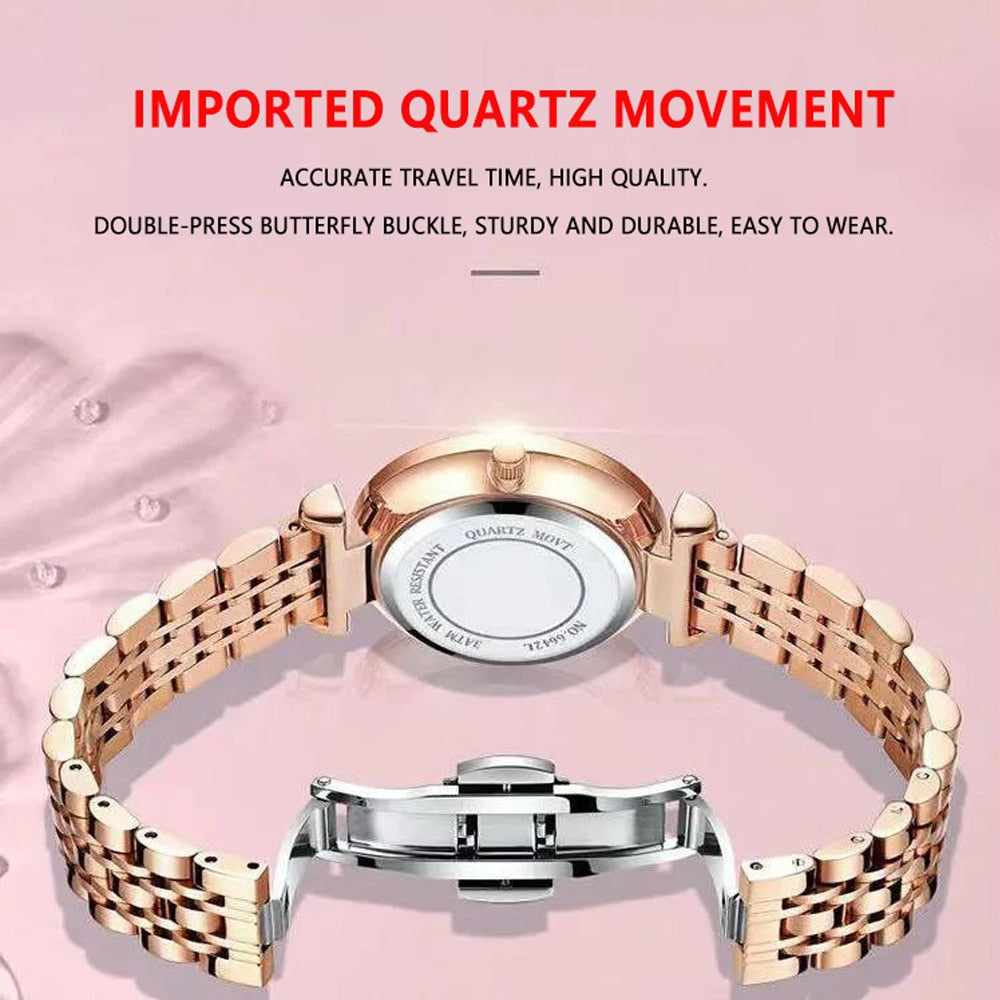 POEDAGAR Watch Women New Fashion Luxury Stainless Steel Wristwatch Bracelet Simple Rose Gold Waterproof Luminous Ladies Watches - bertofonsi