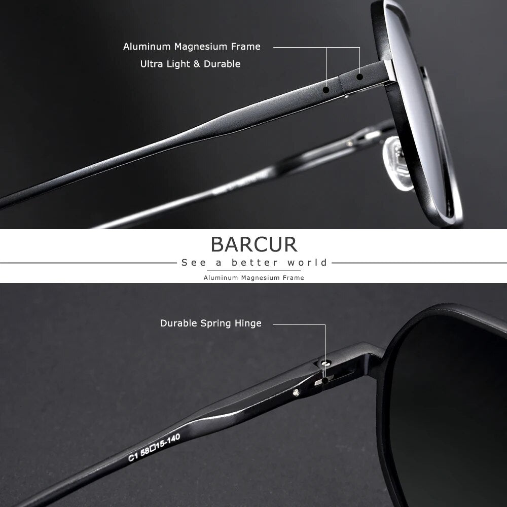 BARCUR Aluminium Magnesium Square  Minimalist  Sunglasses for Men Sun glasses for women oculos - bertofonsi