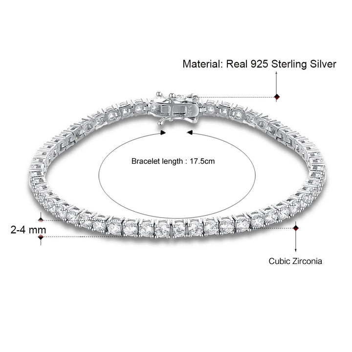 Classic 15-21cm Tennis Bracelets Real 925 Silver Jewelry 2mm 3mm 4mm 5A Zironia Eternal Wedding Luxury Sterling Silver Bracelet - bertofonsi