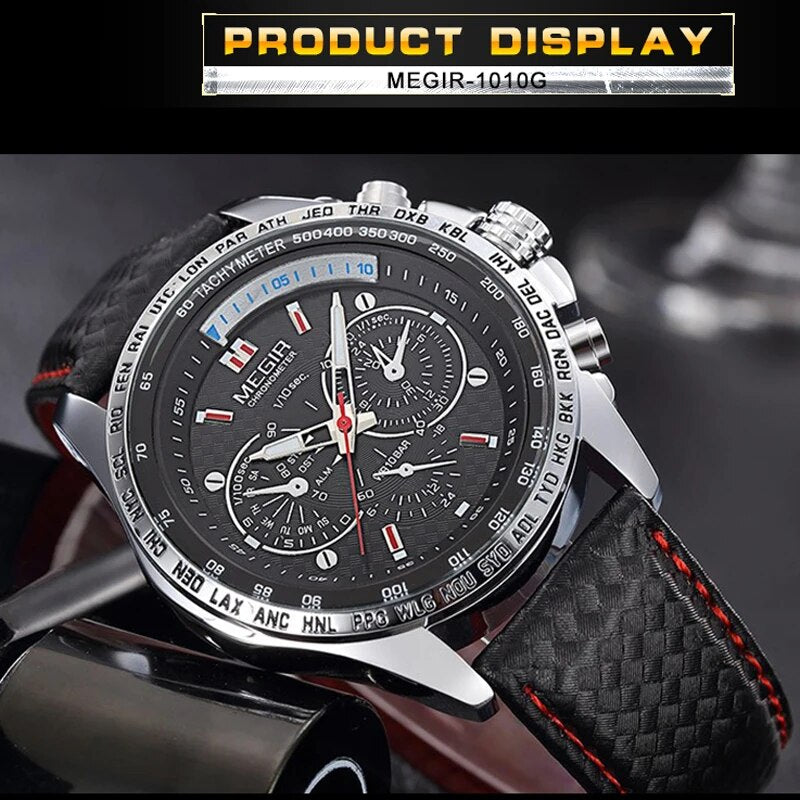 MEGIR Mens Watches Top Brand Luxury Quartz Watch Men Fashion Casual Leather Strap Clock Small Dial Decoration Sport Watch Erkek - bertofonsi