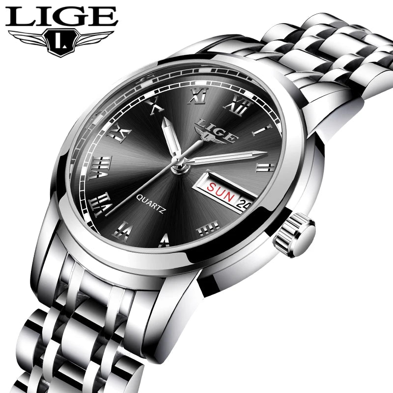LIGE Fashion Women Watches Ladies Top Brand Luxury Stainless Steel Calendar Sport Quartz Watch Women Waterproof Bracelet Watch - bertofonsi