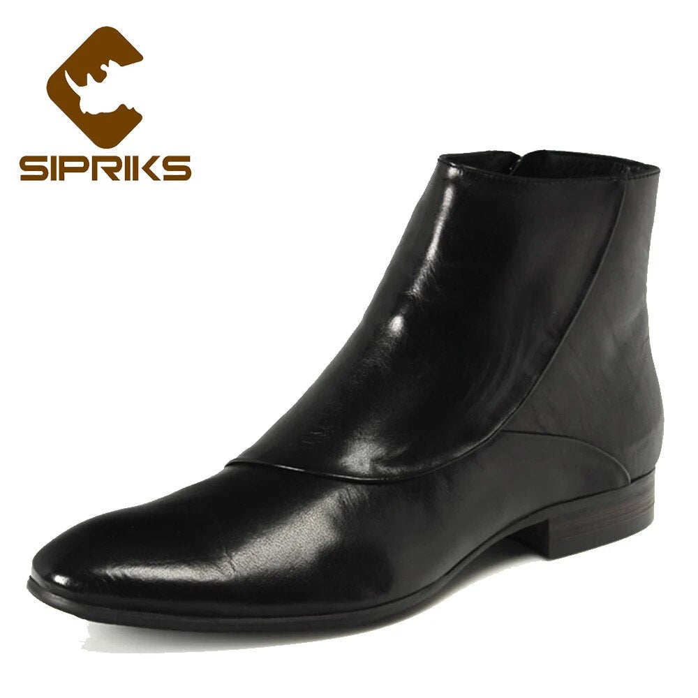 Sipriks Mens Cowboy Boots Brown Leather Zip Boots Euro Size 44 Boss Footwear Shoes Black Ankle Boots Formal Gents Suit Social - bertofonsi