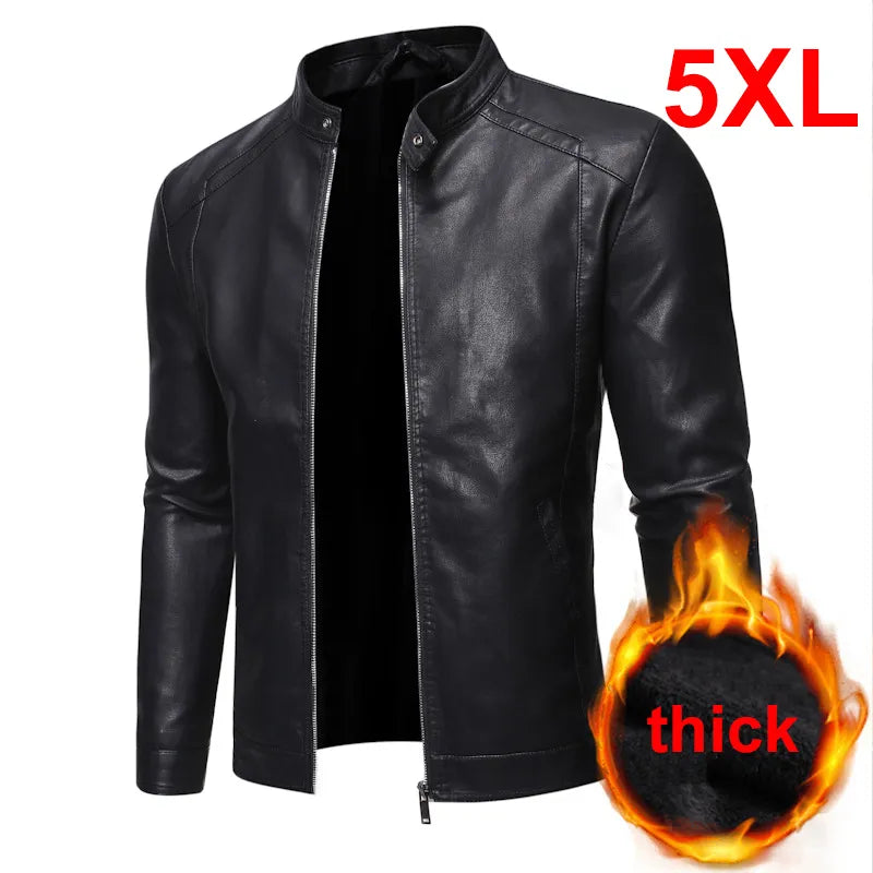 Mens PU Leather Jacket Motorcycle Biker Men's Jackets 2021 Autumn Winter Warm Black Outdoor Outwear Coats 5XL Plus Szie - bertofonsi