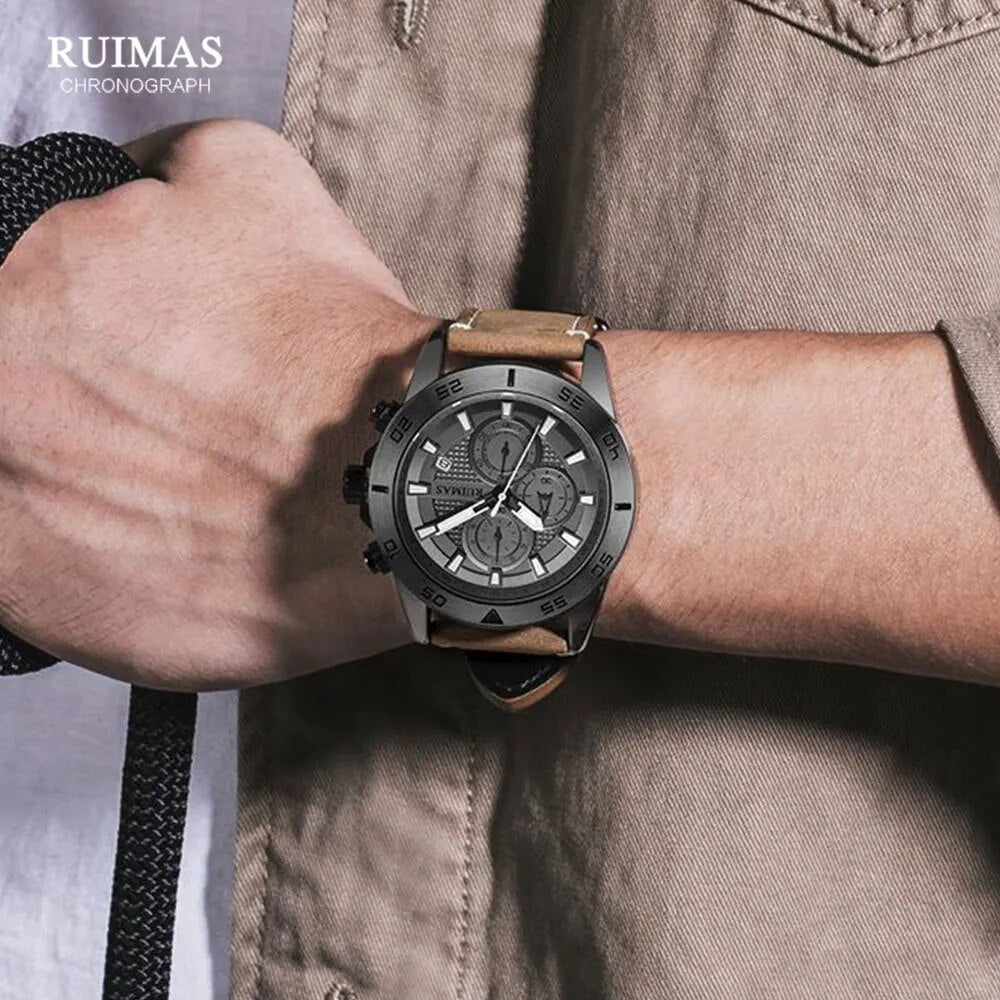 MEGIR & RUIMAS 2020 Chronograph Quartz Watches Men Fashion Luxury Leather Strap Wristwatch Casual Waterproof Luminous Watch Man - bertofonsi