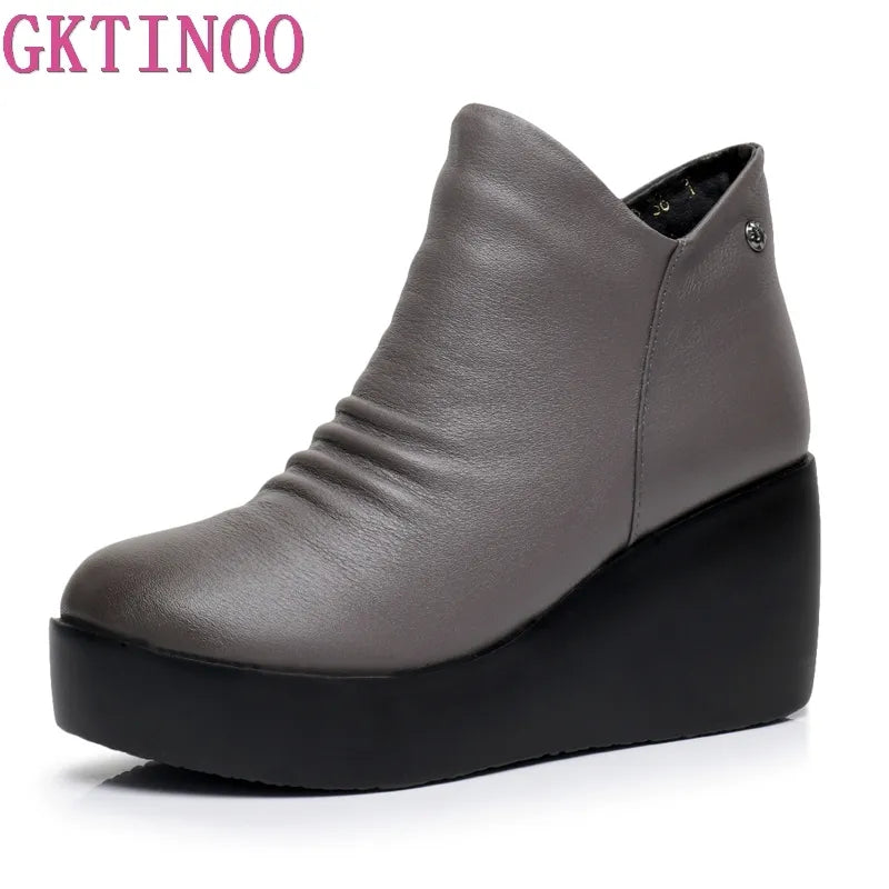 GKTINOO 2023 New Autumn Winter Women Shoes Woman Genuine Leather Wedges Snow Boots Height Increasing Ankle Women Boots Platform - bertofonsi