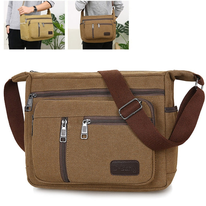 Men Canvas Shoulder Bag Multifunction Casual Travel Crossbody Bags Vintage Solid Zipper Men Messenger Top-handle Handbags - bertofonsi