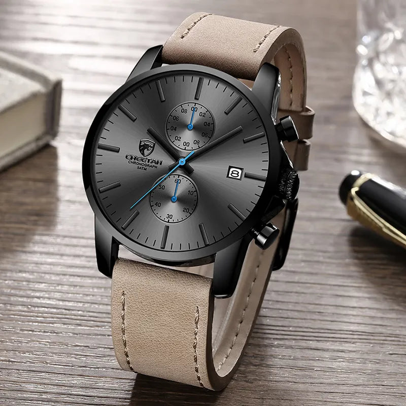 2021 Men Watch CHEETAH Brand Fashion Sports Quartz Watches Mens Leather Waterproof Chronograph Clock Business Relogio Masculino - bertofonsi