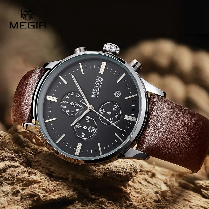 MEGIR hot fashion leather quartz watch man luminous chronograph wristwatch male casual analog watches men calendar hour clock - bertofonsi