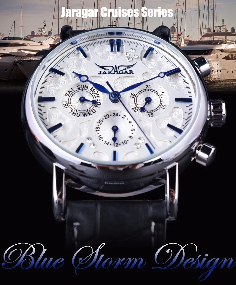 Jaragar Blue Sky Series Elegant Design Genuine Leather Strap Male Wrist Watch Mens Watches Top Brand Luxury Clock Men Automatic - bertofonsi