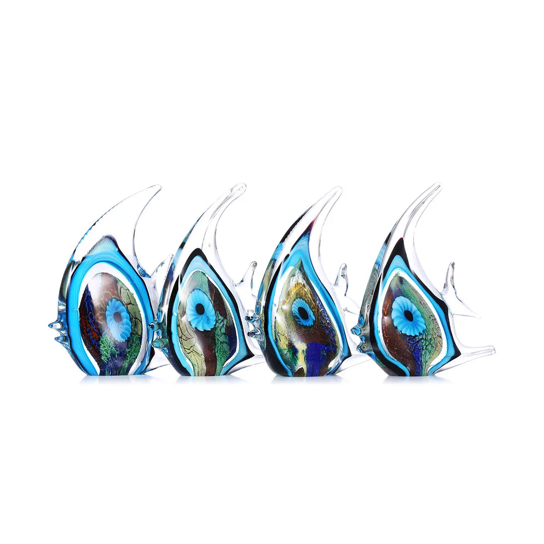 Exquisite Blue Stripe Tropical Fish Sculpture Hand-blown Glass Sculpture Home Decoration Glass Fish Home Interior Decor Craft - bertofonsi