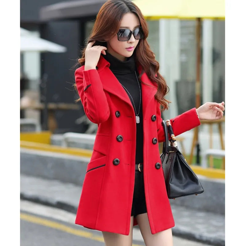 UHYTGF Korean Winter Woman Wool Coat 2021Plus size Women Woolen Long Coat Female Autumn Fashion Double-Breasted Women Jacket 272 - bertofonsi