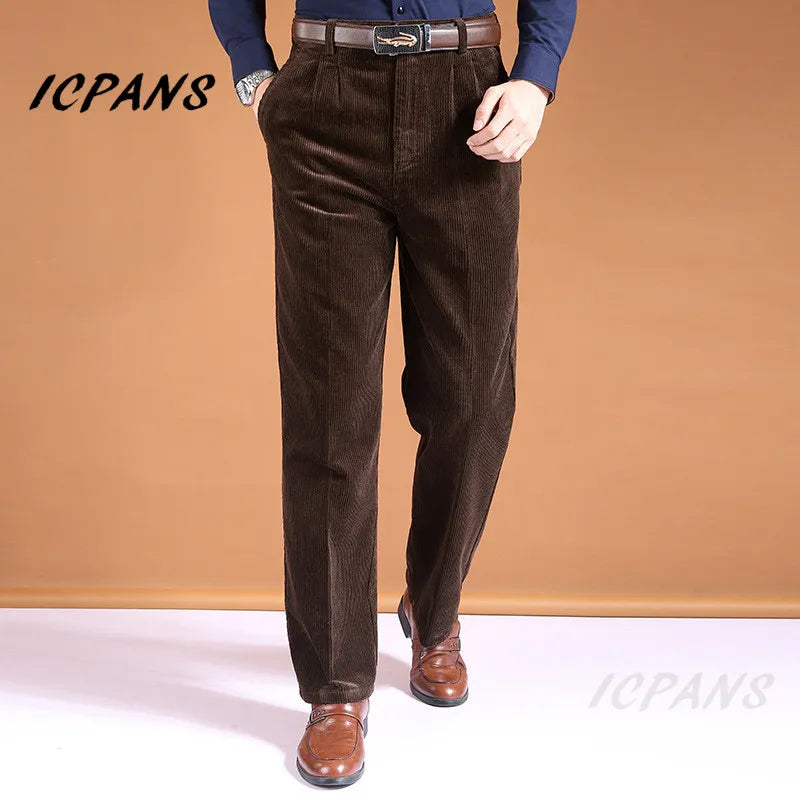 ICPANS Corduroy Men Trousers Straight Thick Warm Autumn Winter Men Pants High Waist Mens Pants Plus Size 40 42 44 46 - bertofonsi