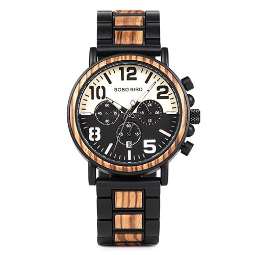 BOBO BIRD Wooden Stainless Steel Watch Men Water Resistant Timepieces Chronograph Quartz Watches relogio masculino Men's Gifts - bertofonsi