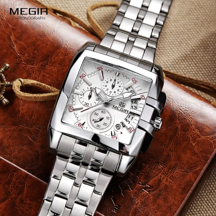 MEGIR hot fashion men's business quartz watches luxury stainless steel wristwatch for man luminous three-eyes watch for male2018 - bertofonsi