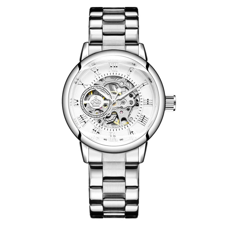 New Fashion Luxury Brand Skeleton Women Mechanical Watch Female Clock Automatic Mechanical Watches For Women Silver Montre Femme - bertofonsi