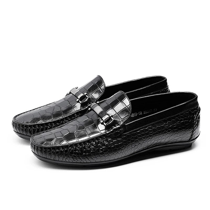Men Leather Summer Casual Shoes Male Sneakers Loafers Men Slip On Black Men's Genuine Leather Shoes - bertofonsi