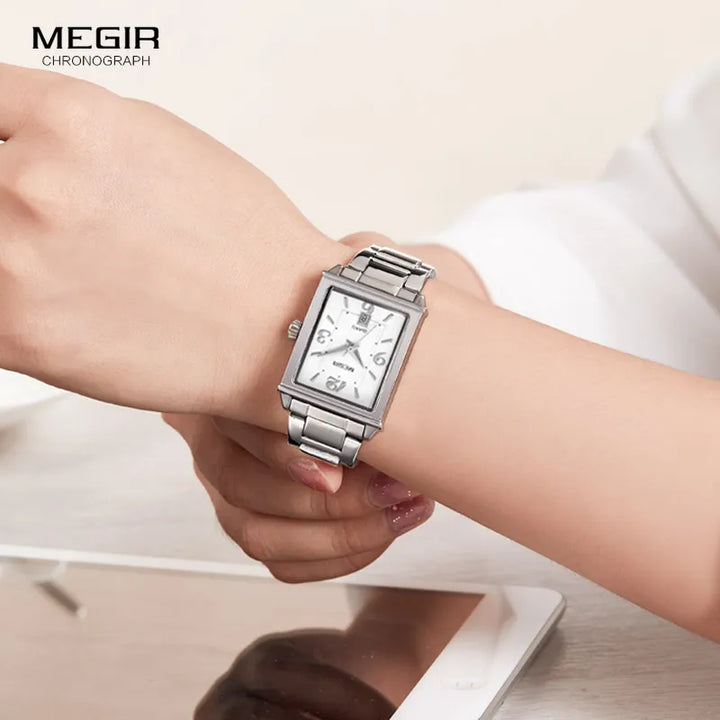 Megir Womens Simple Stainless Steel Quartz Watch with Calendar Date display Fashion Waterproof Dress Wrist Watch for Ladies1079L - bertofonsi